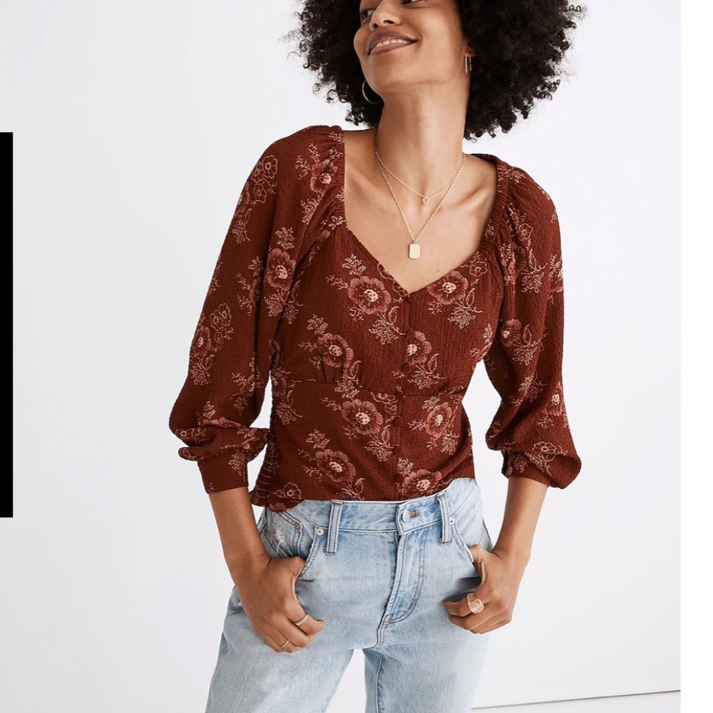 Madewell Preston Puff-Sleeve Top in Letterpress Floral